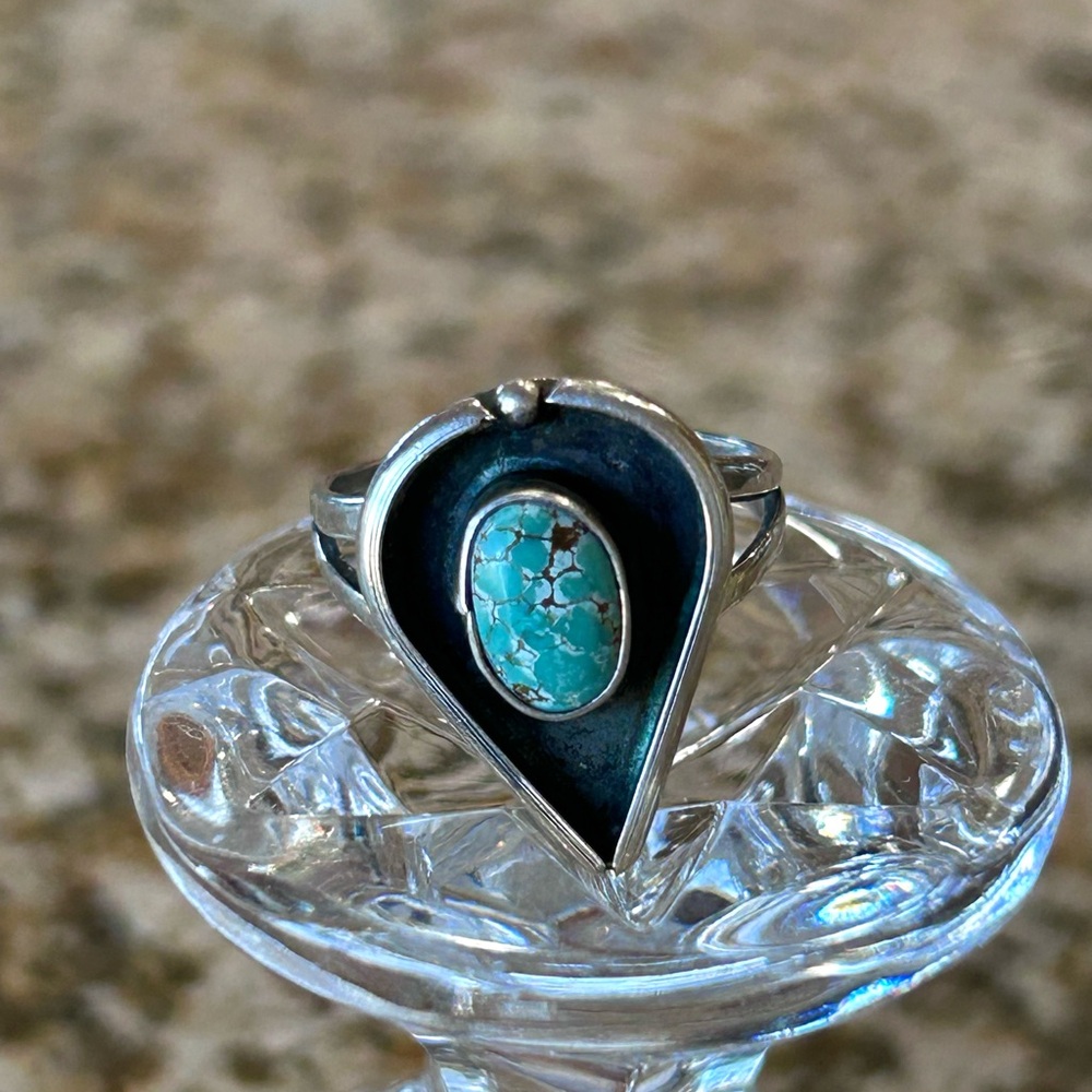 Sterling Silver And Turquoise Teardrop Shaped Ring